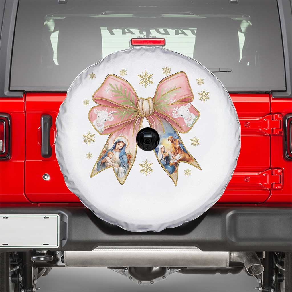Jesus Christmas Coquette Bow Nativity Bible Verse Christian Spare Tire Cover - Wonder Print Shop