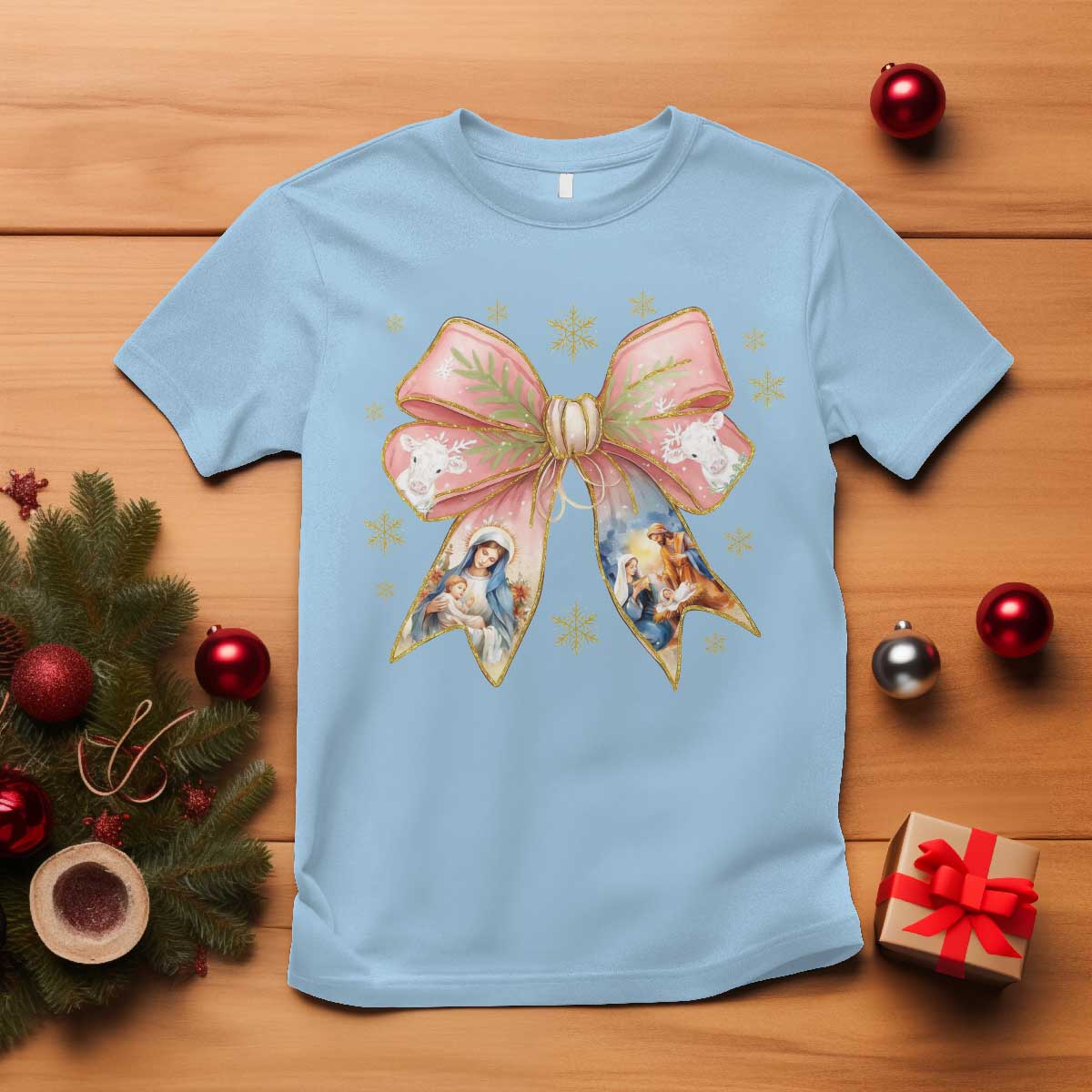 Jesus Christmas Coquette Bow Nativity Bible Verse Christian T Shirt - Wonder Print Shop
