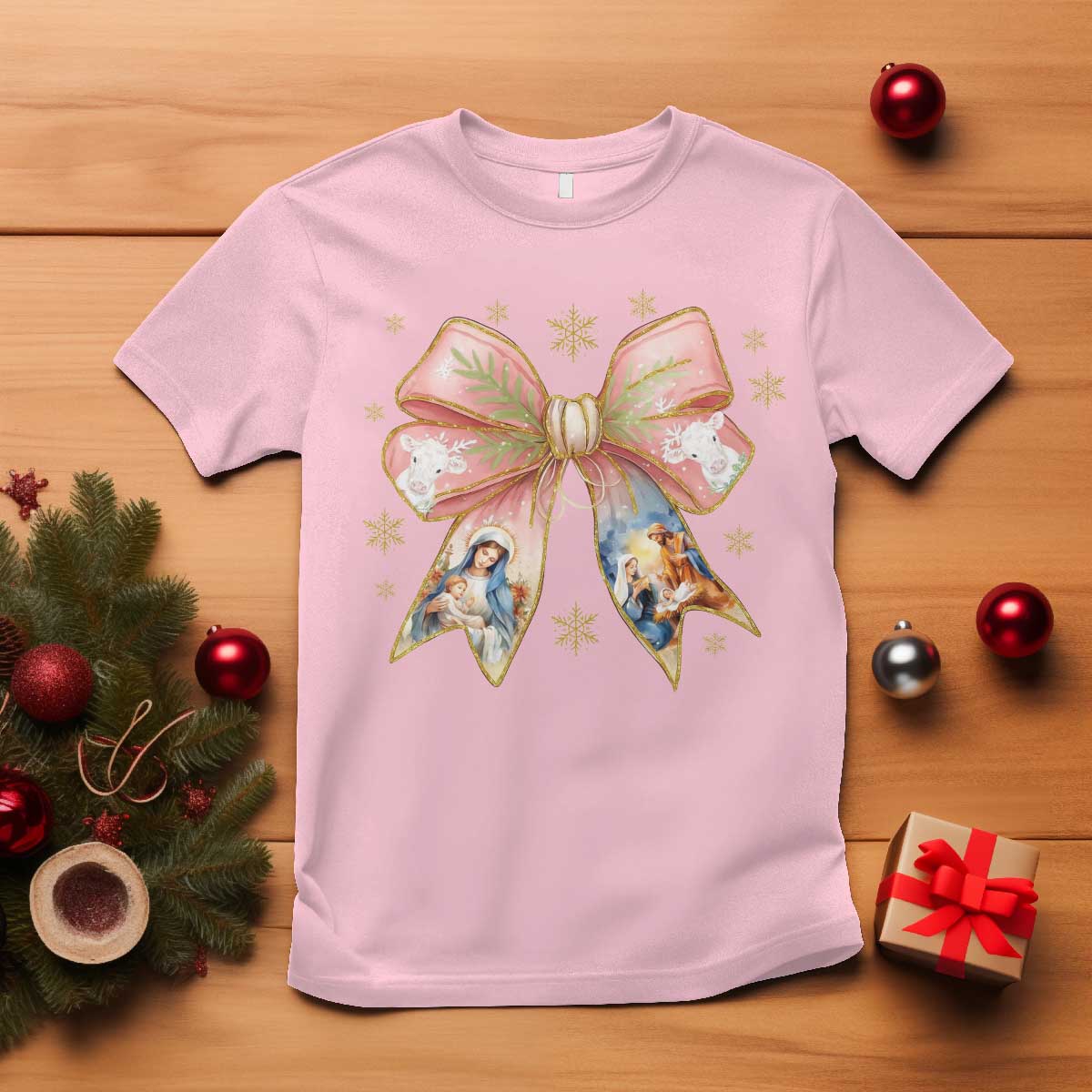 Jesus Christmas Coquette Bow Nativity Bible Verse Christian T Shirt - Wonder Print Shop