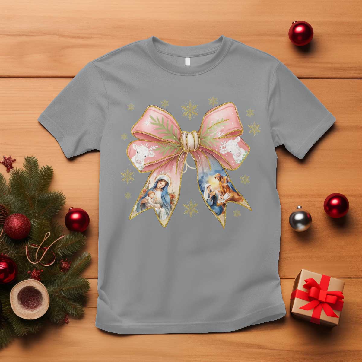 Jesus Christmas Coquette Bow Nativity Bible Verse Christian T Shirt - Wonder Print Shop