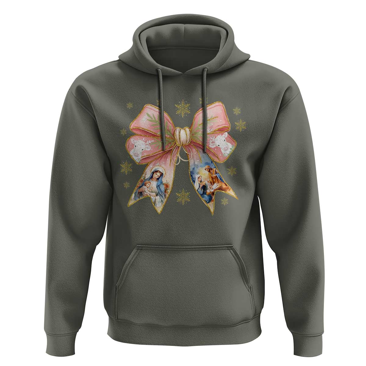 Jesus Christmas Coquette Bow Nativity Bible Verse Christian Hoodie - Wonder Print Shop