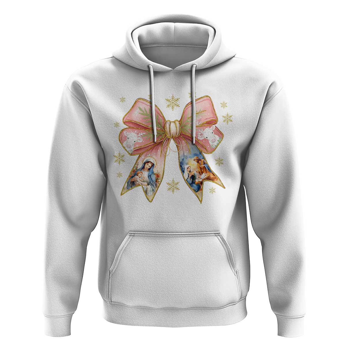 Jesus Christmas Coquette Bow Nativity Bible Verse Christian Hoodie - Wonder Print Shop