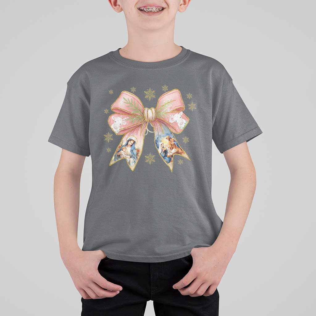 Jesus Christmas Coquette Bow Nativity Bible Verse Christian T Shirt For Kid - Wonder Print Shop