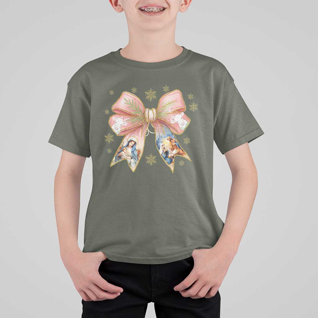 Jesus Christmas Coquette Bow Nativity Bible Verse Christian T Shirt For Kid - Wonder Print Shop