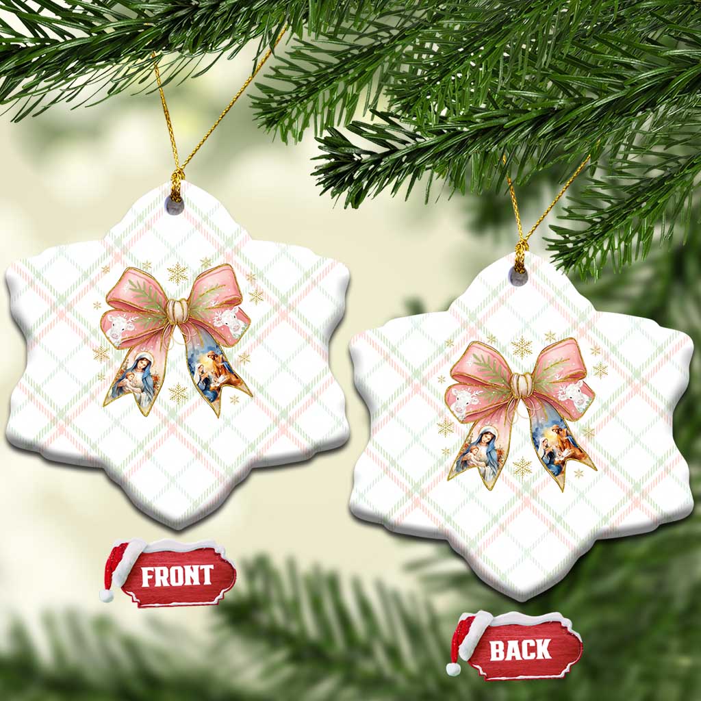 Jesus Christmas Coquette Bow Nativity Bible Verse Christian Ceramic Ornament - Wonder Print Shop