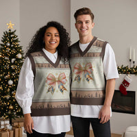 Jesus Christmas Coquette Bow Nativity Bible Verse Christian V-Neck Knit Sweater Vest - Wonder Print Shop