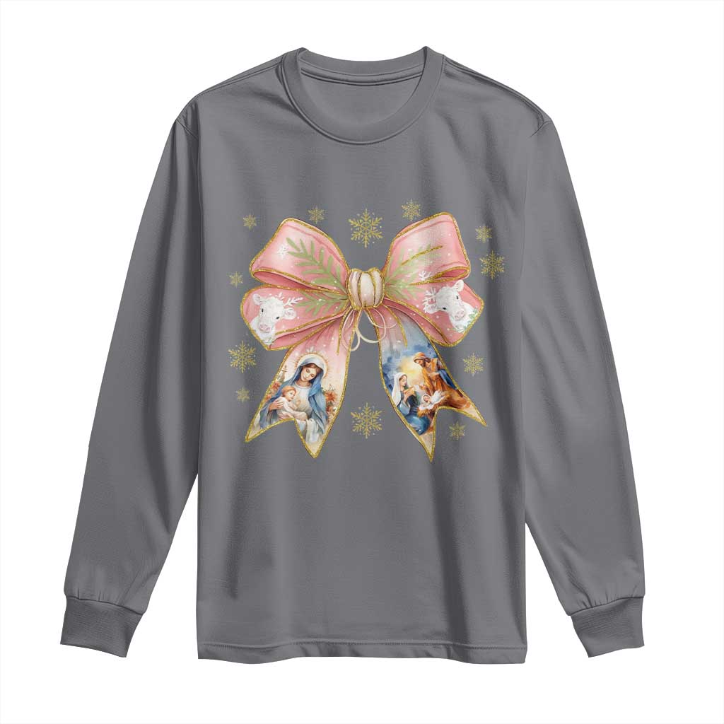 Jesus Christmas Coquette Bow Nativity Bible Verse Christian Long Sleeve Shirt - Wonder Print Shop
