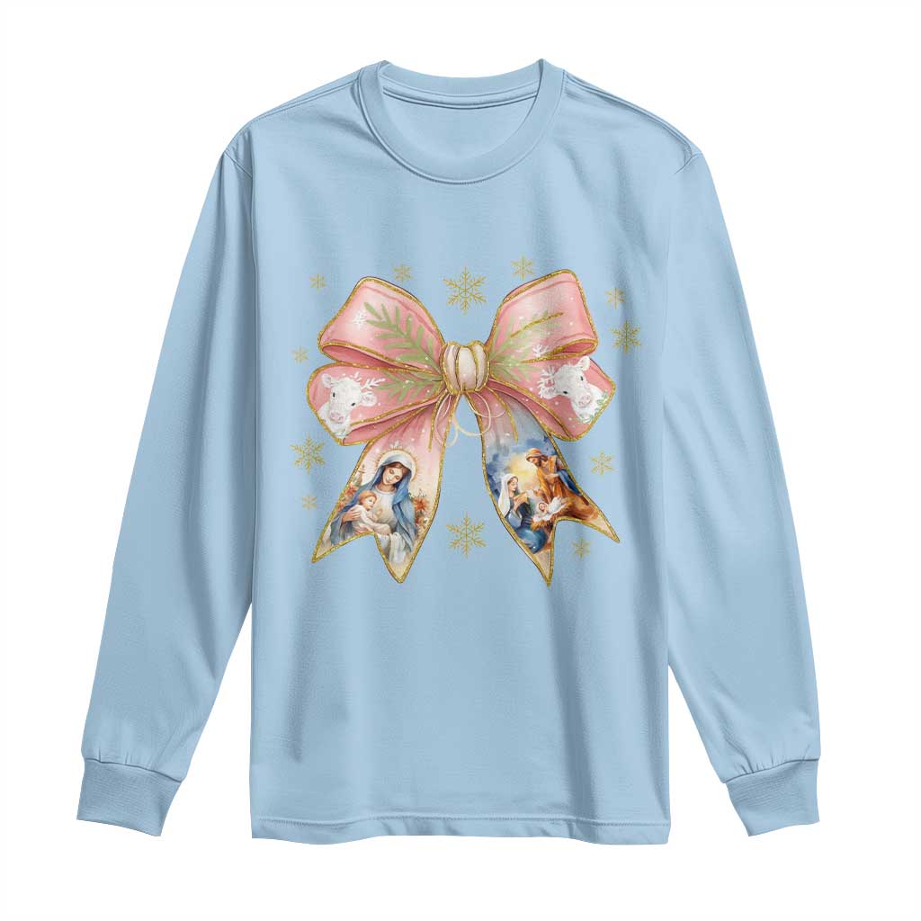 Jesus Christmas Coquette Bow Nativity Bible Verse Christian Long Sleeve Shirt - Wonder Print Shop
