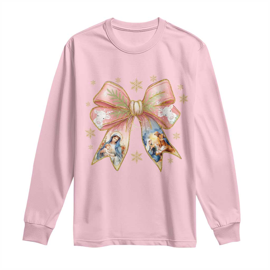 Jesus Christmas Coquette Bow Nativity Bible Verse Christian Long Sleeve Shirt - Wonder Print Shop