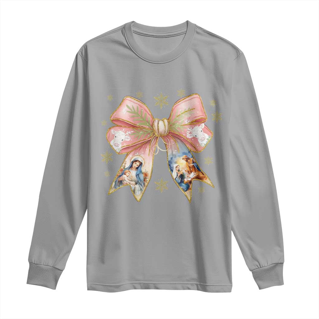 Jesus Christmas Coquette Bow Nativity Bible Verse Christian Long Sleeve Shirt - Wonder Print Shop