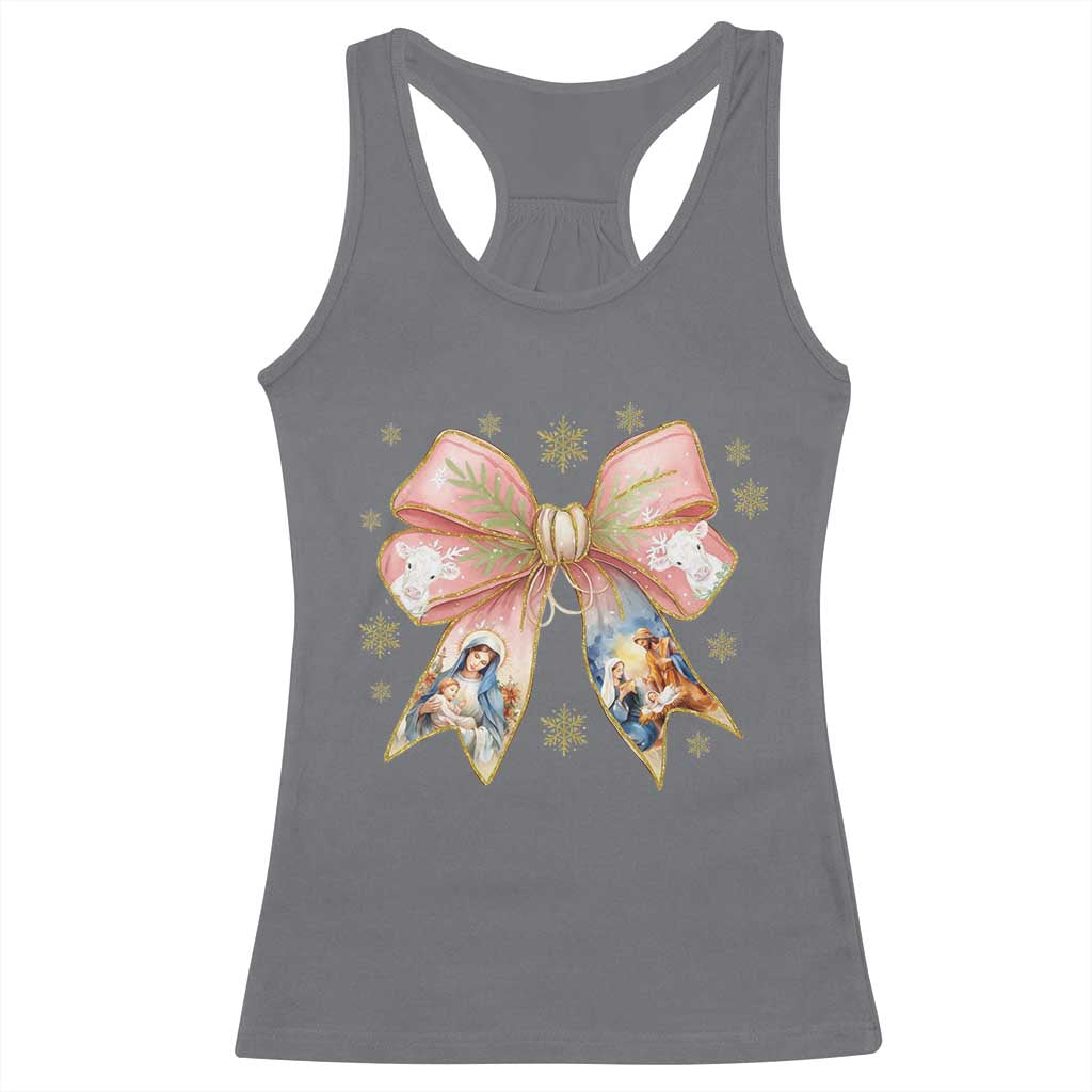 Jesus Christmas Coquette Bow Nativity Bible Verse Christian Racerback Tank Top - Wonder Print Shop