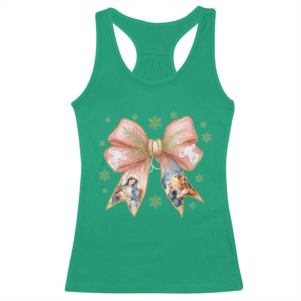 Jesus Christmas Coquette Bow Nativity Bible Verse Christian Racerback Tank Top - Wonder Print Shop
