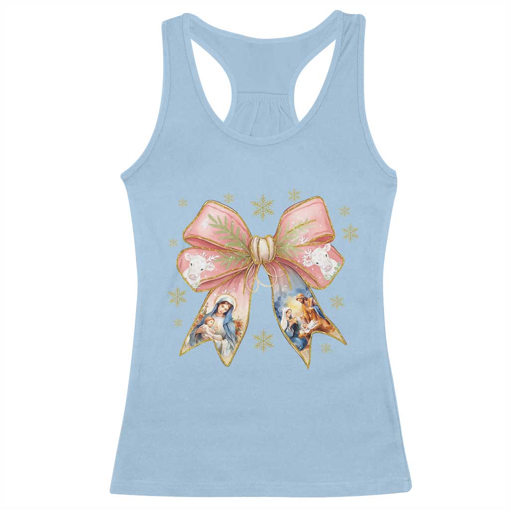 Jesus Christmas Coquette Bow Nativity Bible Verse Christian Racerback Tank Top - Wonder Print Shop