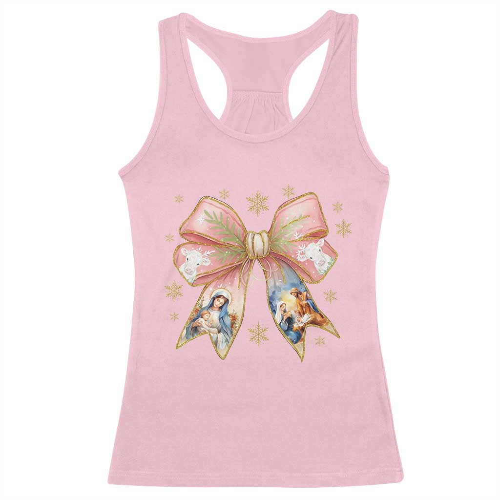 Jesus Christmas Coquette Bow Nativity Bible Verse Christian Racerback Tank Top - Wonder Print Shop