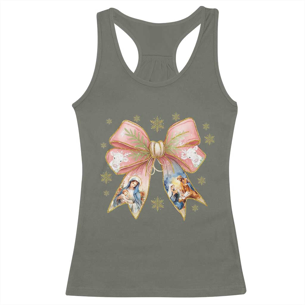 Jesus Christmas Coquette Bow Nativity Bible Verse Christian Racerback Tank Top - Wonder Print Shop