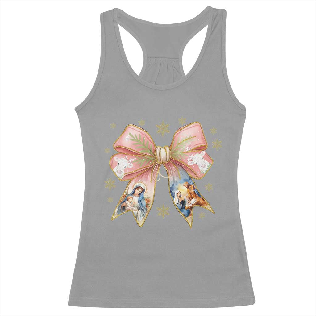 Jesus Christmas Coquette Bow Nativity Bible Verse Christian Racerback Tank Top - Wonder Print Shop