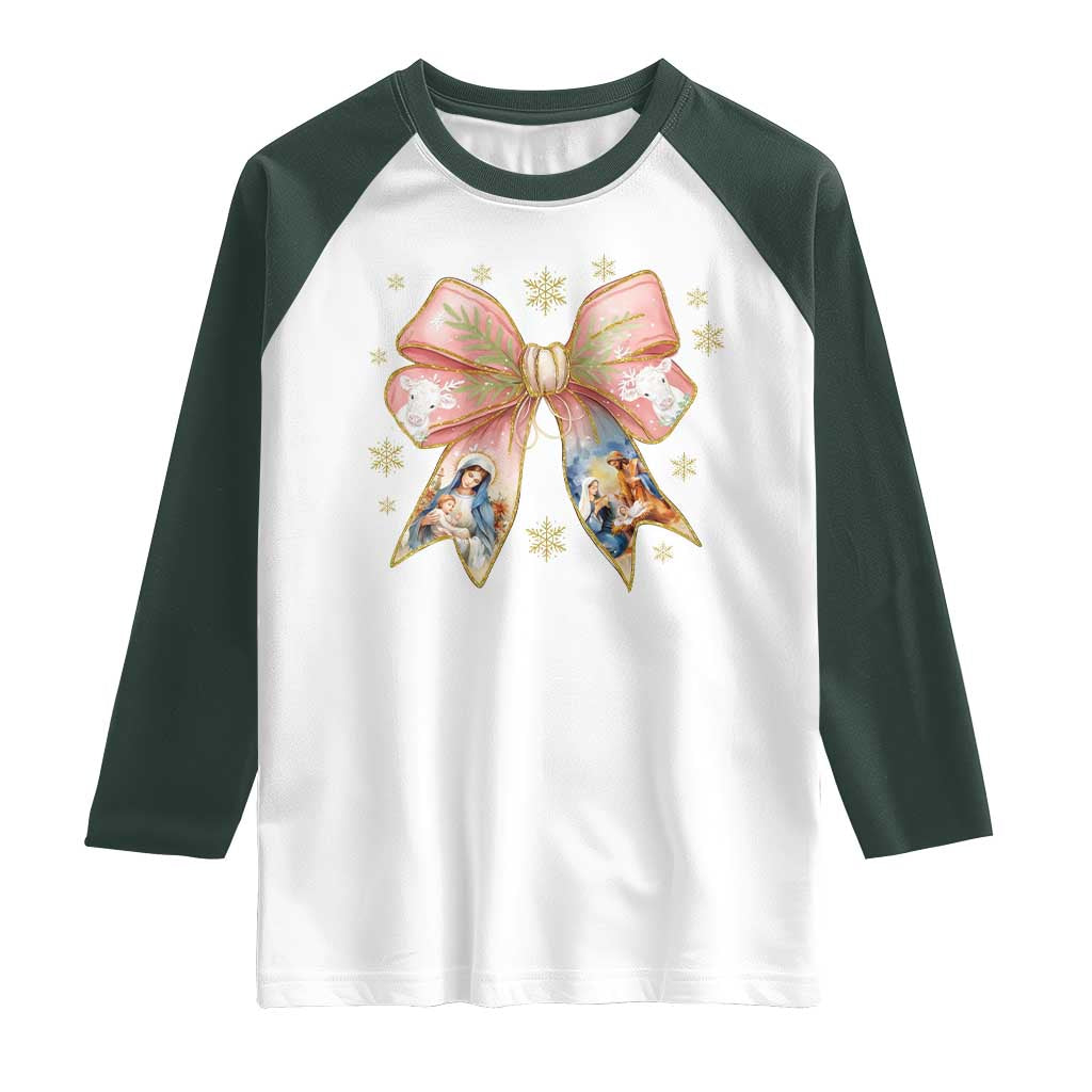 Jesus Christmas Coquette Bow Nativity Bible Verse Christian Raglan Shirt - Wonder Print Shop