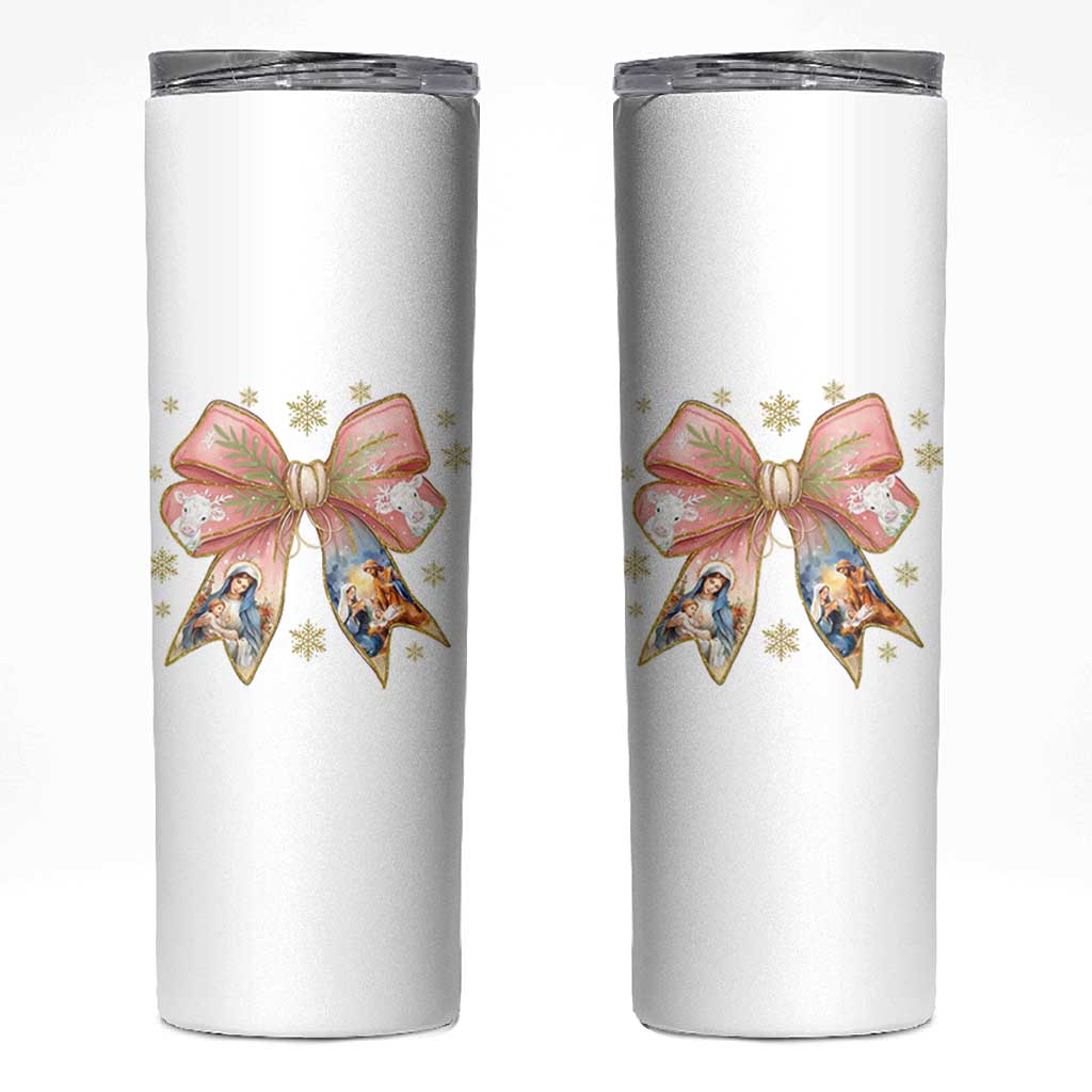 Jesus Christmas Coquette Bow Nativity Bible Verse Christian Skinny Tumbler - Wonder Print Shop