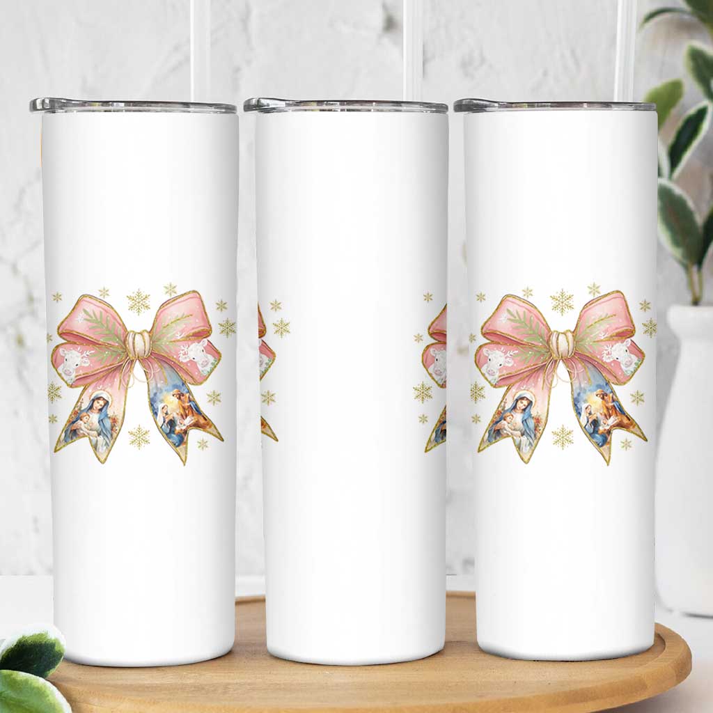 Jesus Christmas Coquette Bow Nativity Bible Verse Christian Skinny Tumbler - Wonder Print Shop