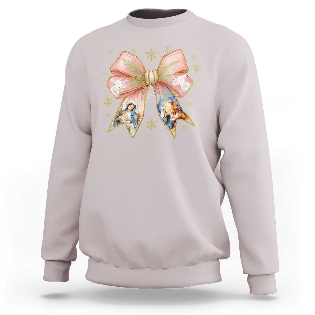 Jesus Christmas Coquette Bow Nativity Bible Verse Christian Sweatshirt - Wonder Print Shop