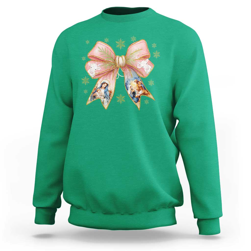 Jesus Christmas Coquette Bow Nativity Bible Verse Christian Sweatshirt - Wonder Print Shop