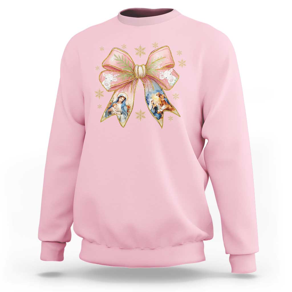 Jesus Christmas Coquette Bow Nativity Bible Verse Christian Sweatshirt - Wonder Print Shop