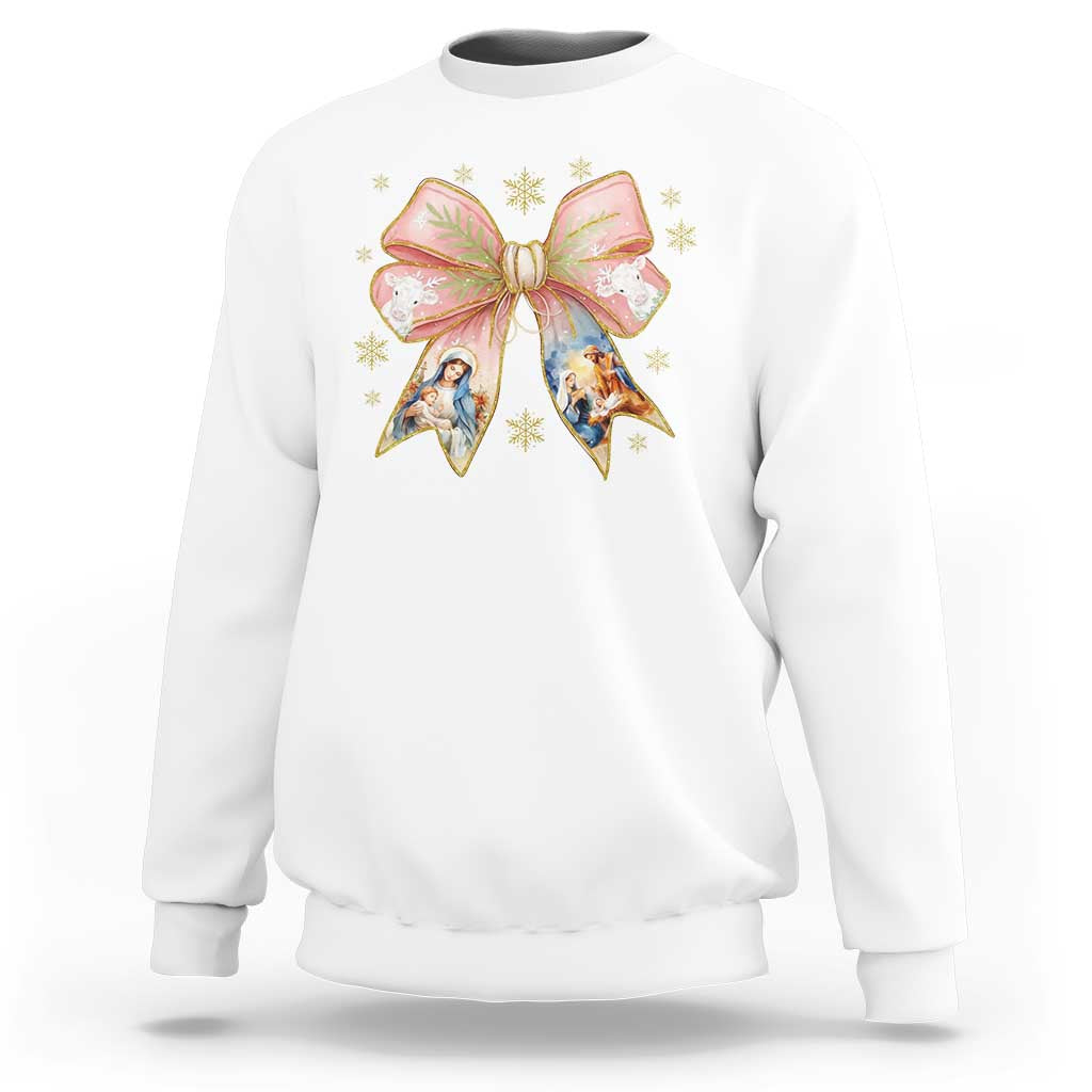 Jesus Christmas Coquette Bow Nativity Bible Verse Christian Sweatshirt - Wonder Print Shop