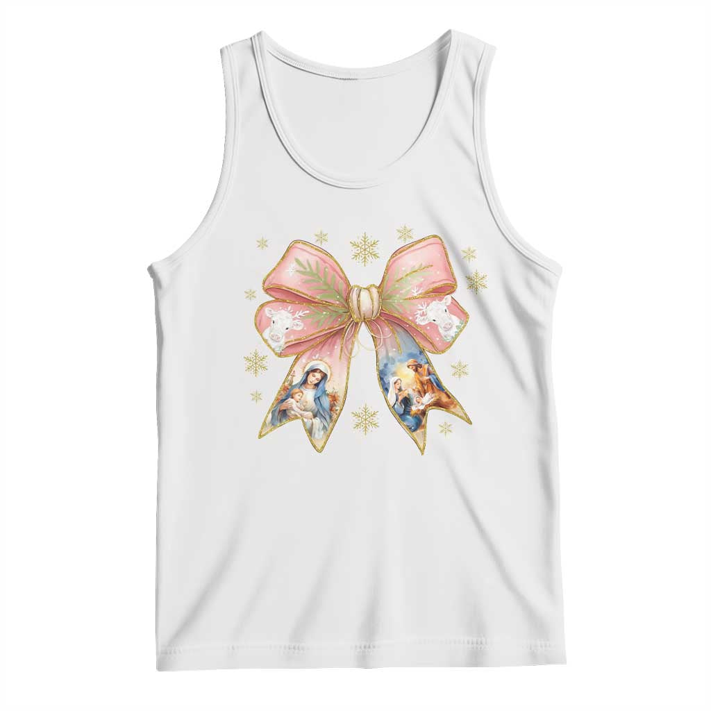 Jesus Christmas Coquette Bow Nativity Bible Verse Christian Tank Top - Wonder Print Shop