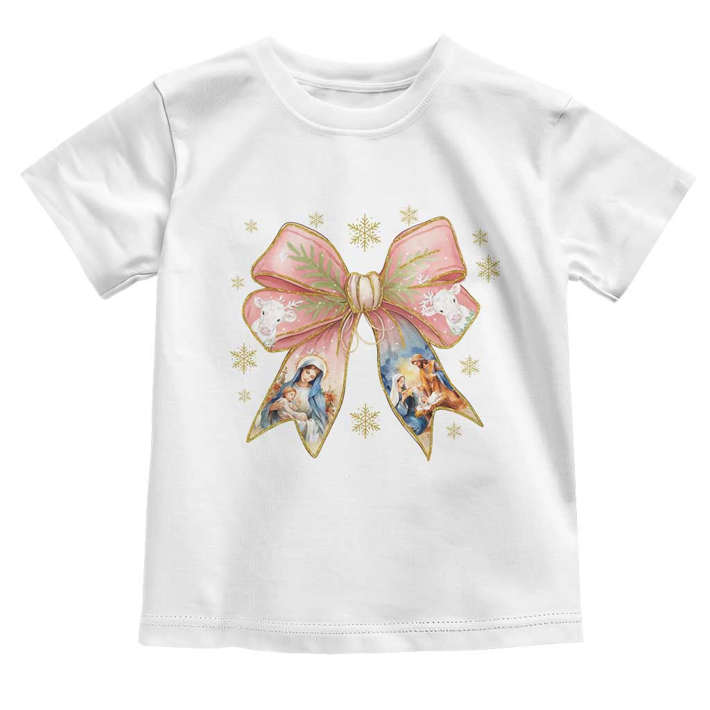 Jesus Christmas Coquette Bow Nativity Bible Verse Christian Toddler T Shirt - Wonder Print Shop