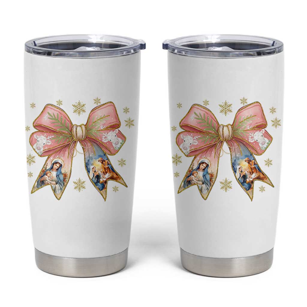 Jesus Christmas Coquette Bow Nativity Bible Verse Christian Tumbler Cup - Wonder Print Shop