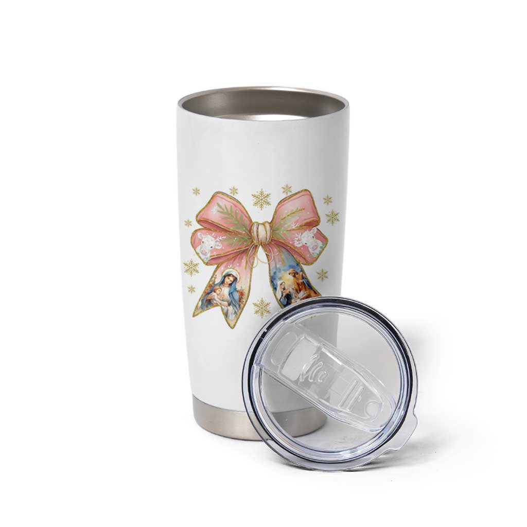 Jesus Christmas Coquette Bow Nativity Bible Verse Christian Tumbler Cup - Wonder Print Shop