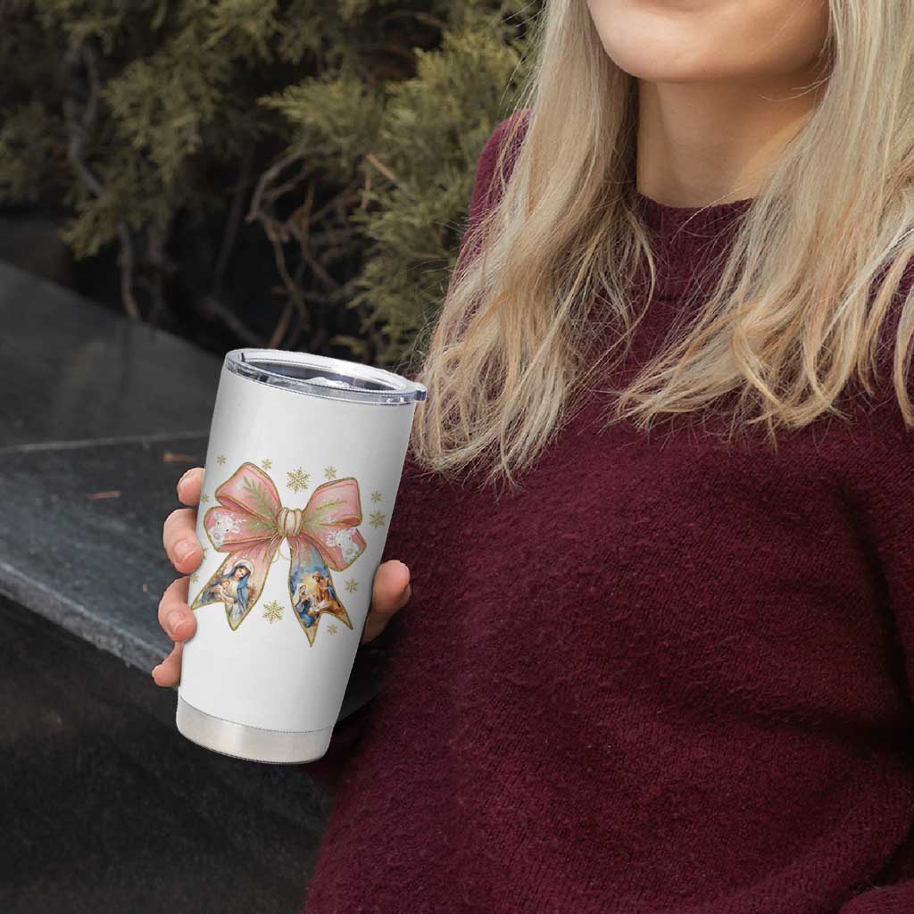 Jesus Christmas Coquette Bow Nativity Bible Verse Christian Tumbler Cup - Wonder Print Shop