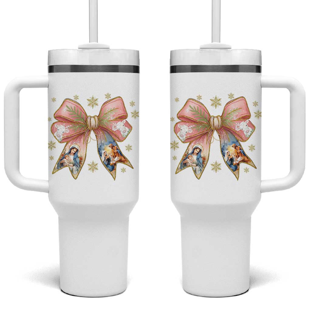 Jesus Christmas Coquette Bow Nativity Bible Verse Christian Tumbler With Handle - Wonder Print Shop