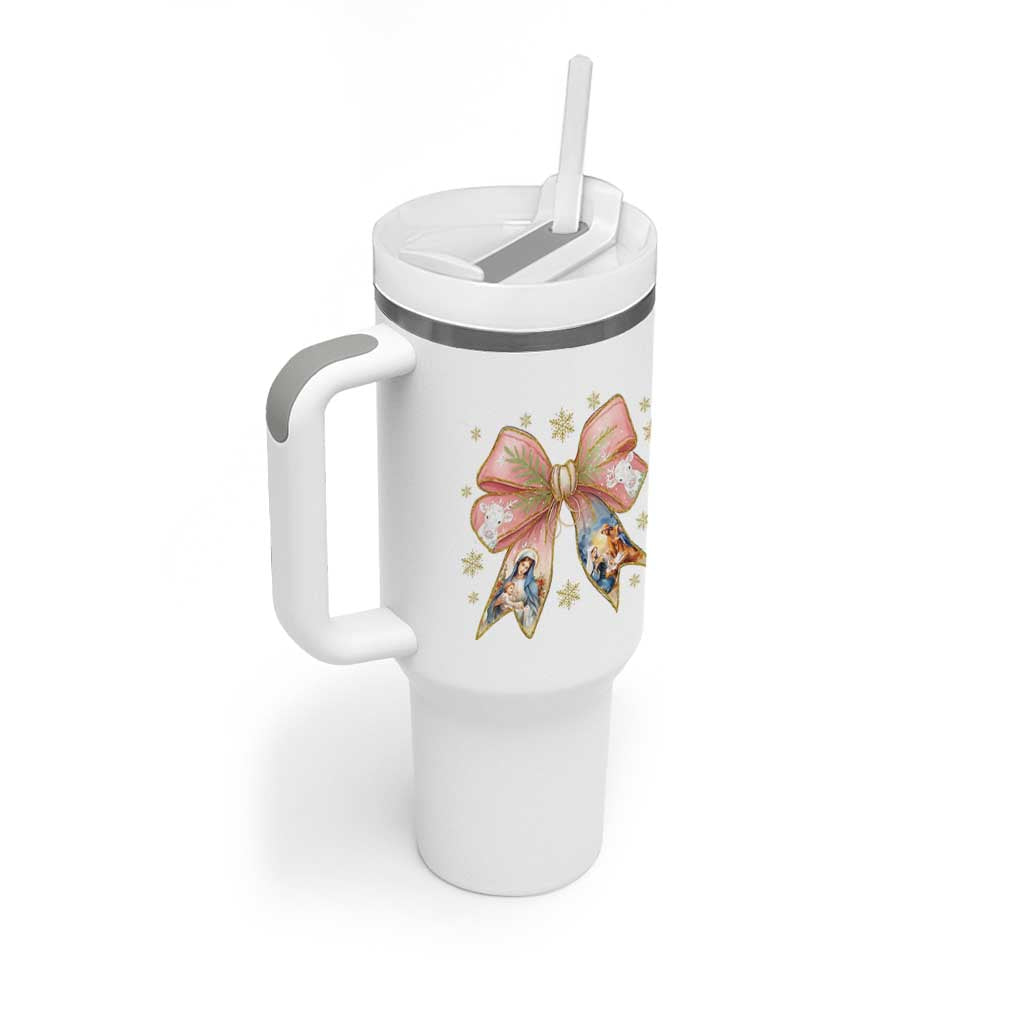 Jesus Christmas Coquette Bow Nativity Bible Verse Christian Tumbler With Handle - Wonder Print Shop