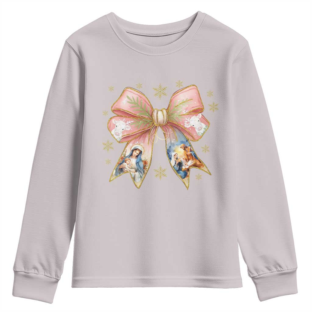 Jesus Christmas Coquette Bow Nativity Bible Verse Christian Youth Sweatshirt - Wonder Print Shop