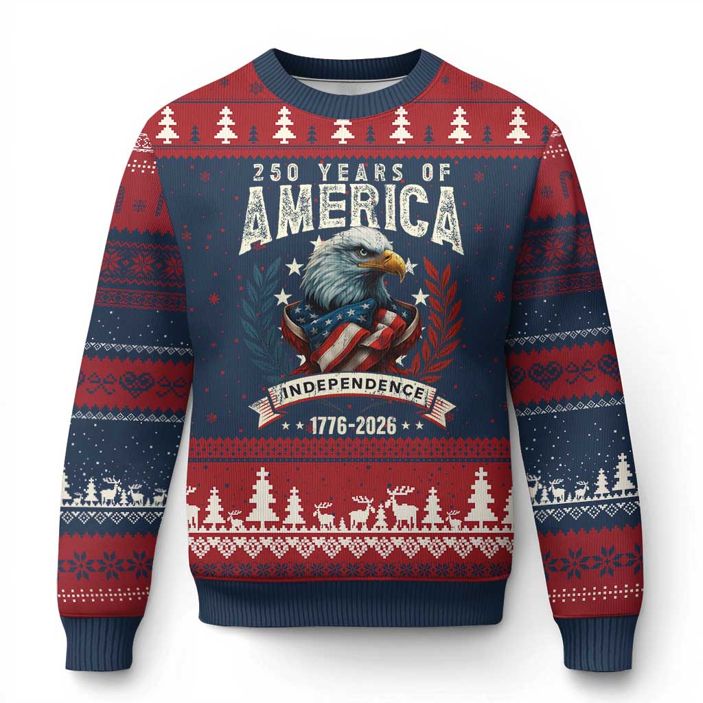 250 Years Of America Ugly Christmas Sweater 250th American Anniversary Independence Bald Eagle - Wonder Print Shop