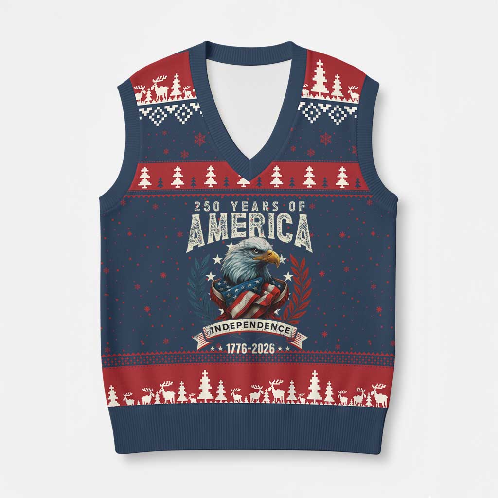 250 Years Of America V-Neck Knit Sweater Vest 250th American Anniversary Independence Bald Eagle - Wonder Print Shop