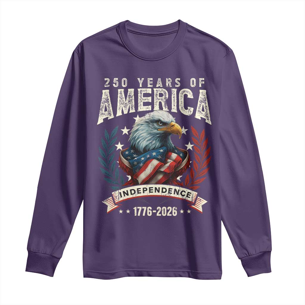 250 Years Of America Long Sleeve Shirt 250th American Anniversary Independence Bald Eagle - Wonder Print Shop
