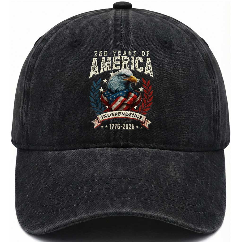 250 Years Of America Washed Cotton Baseball Cap 250th American Anniversary Independence Bald Eagle