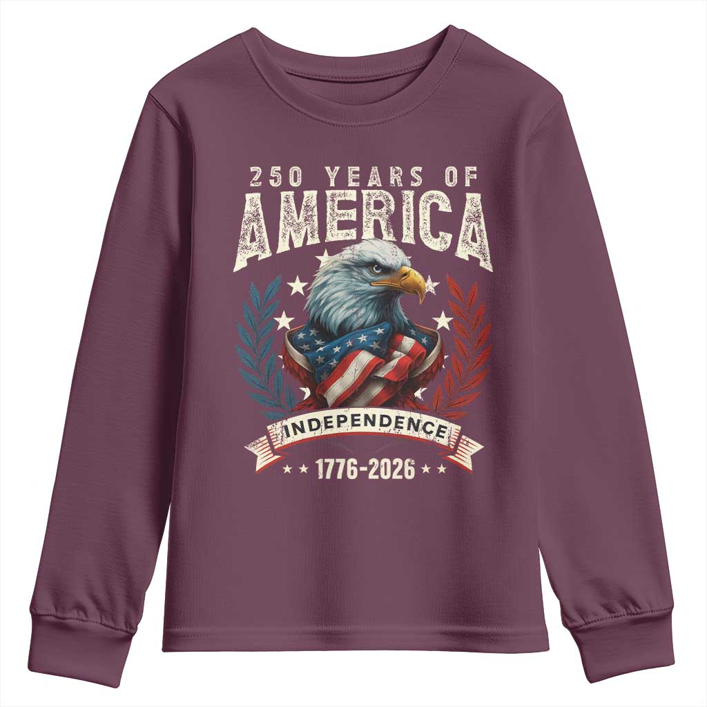 250 Years Of America Youth Sweatshirt 250th American Anniversary Independence Bald Eagle - Wonder Print Shop