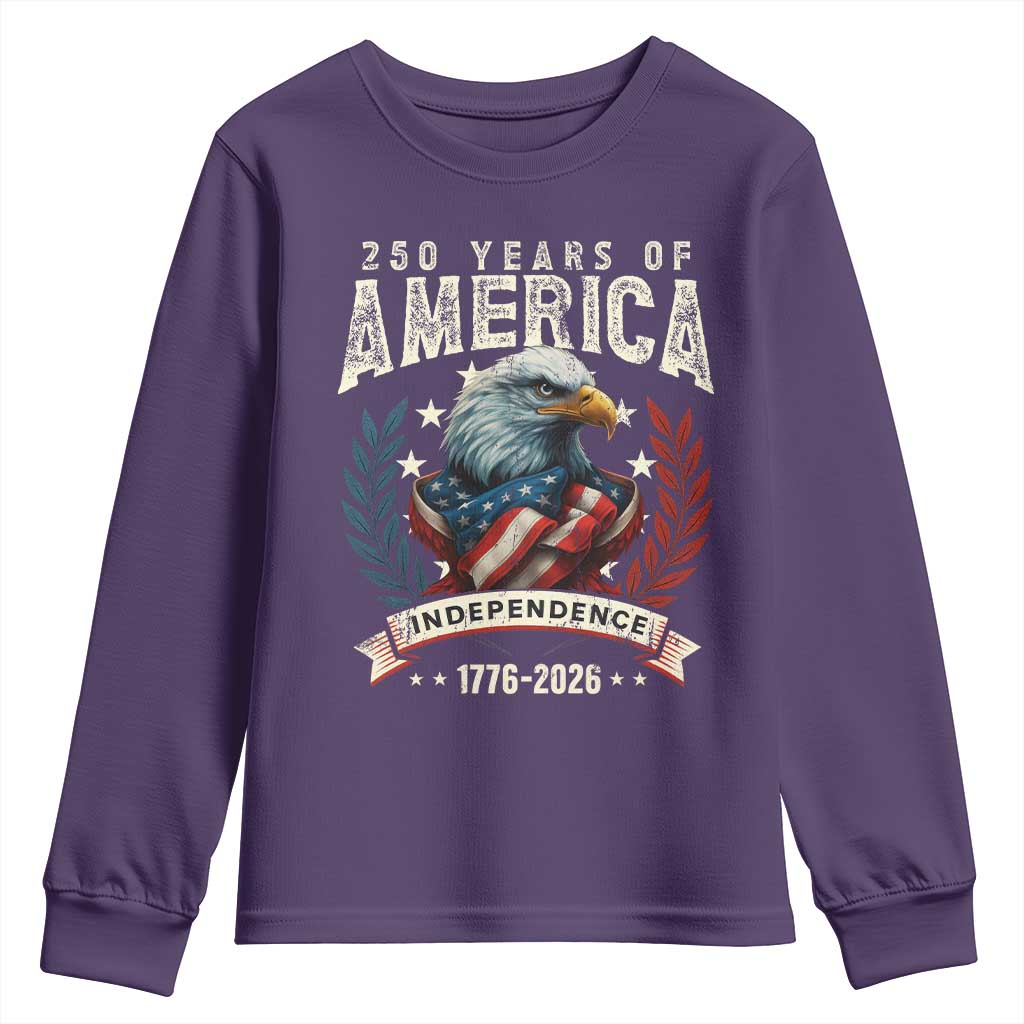 250 Years Of America Youth Sweatshirt 250th American Anniversary Independence Bald Eagle - Wonder Print Shop