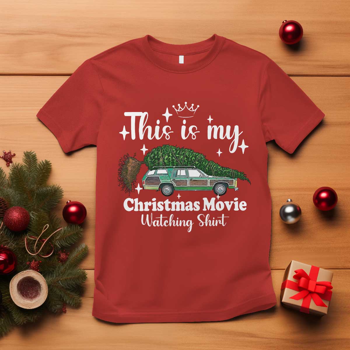 This Is My Christmas Movie Watching T Shirt Vintage Xmas Tree Car - Wonder Print Shop