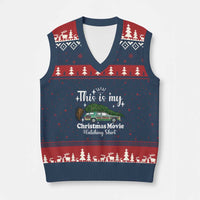 This Is My Xmas Movie Watching V-Neck Knit Sweater Vest Vintage Xmas Tree Car - Wonder Print Shop