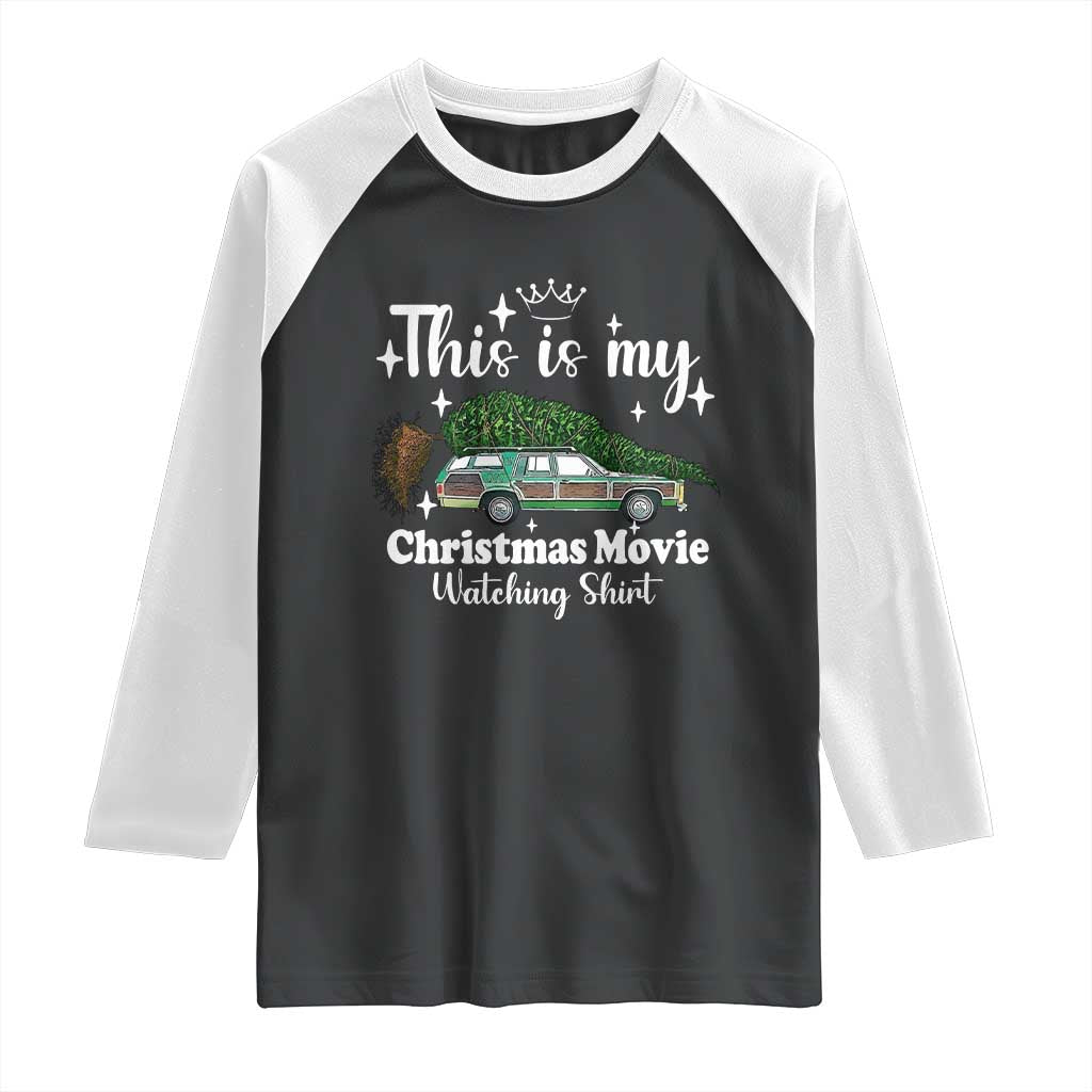 This Is My Christmas Movie Watching Raglan Shirt Vintage Xmas Tree Car - Wonder Print Shop