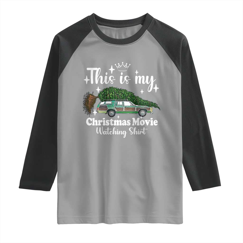 This Is My Christmas Movie Watching Raglan Shirt Vintage Xmas Tree Car - Wonder Print Shop