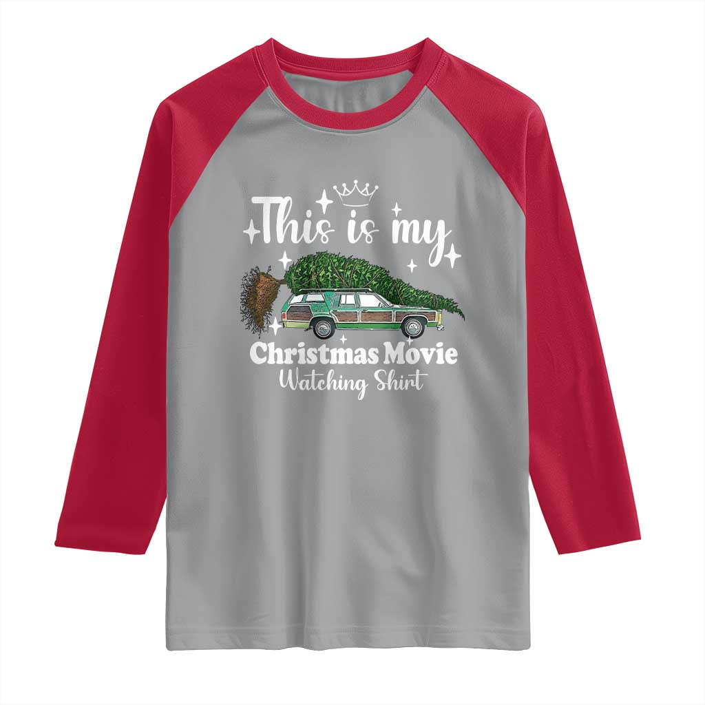 This Is My Christmas Movie Watching Raglan Shirt Vintage Xmas Tree Car - Wonder Print Shop