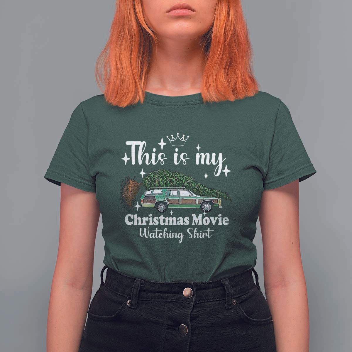 This Is My Christmas Movie Watching T Shirt For Women Vintage Xmas Tree Car - Wonder Print Shop