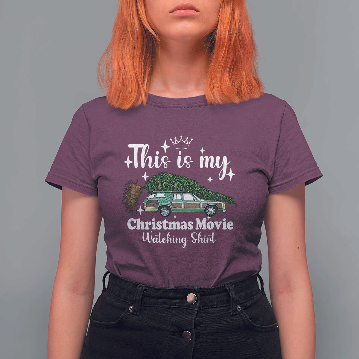 This Is My Christmas Movie Watching T Shirt For Women Vintage Xmas Tree Car - Wonder Print Shop
