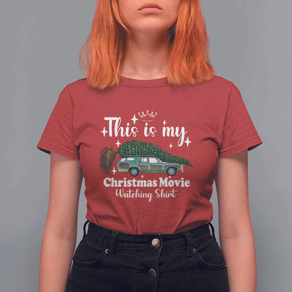 This Is My Christmas Movie Watching T Shirt For Women Vintage Xmas Tree Car - Wonder Print Shop