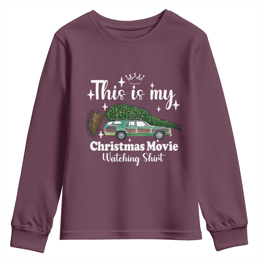 This Is My Christmas Movie Watching Youth Sweatshirt Vintage Xmas Tree Car - Wonder Print Shop